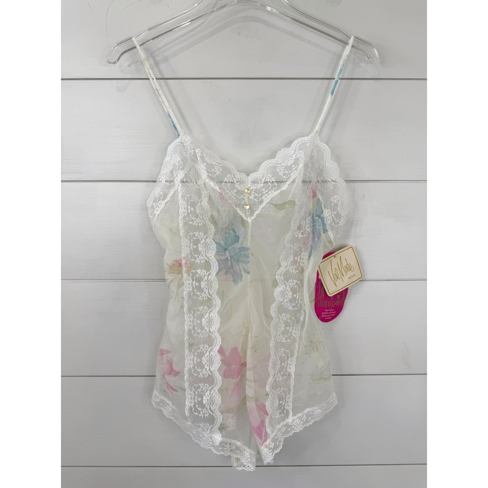 NWT Vintage Val‎ Mode Sheer Floral Lace Teddy Romper USA Bridal Lingerie Petite